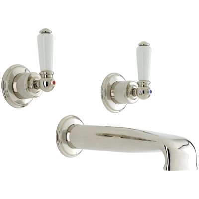 Perrin & Rowe 3 Hole Wall Mounted Basin Mixer White Lever Handle