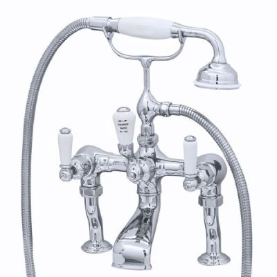 Perrin & Rowe Deck Mounted Bath Mixer White Lever Handles 