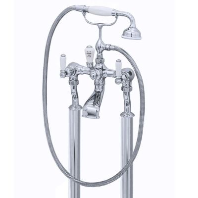 Perrin and Rowe Floor Mounted Bath Mixer  White Lever Handles