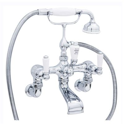 Perrin & Rowe Wall Mounted Bath Mixer White Lever Handles