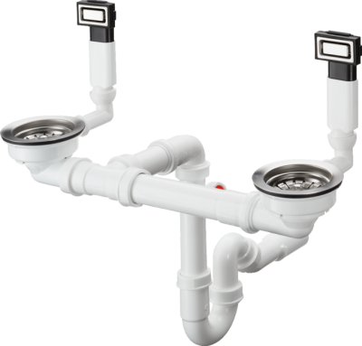 Hansgrohe D15-10 Manual Waste And Overflow Set For Double Bowl Stainless Steel